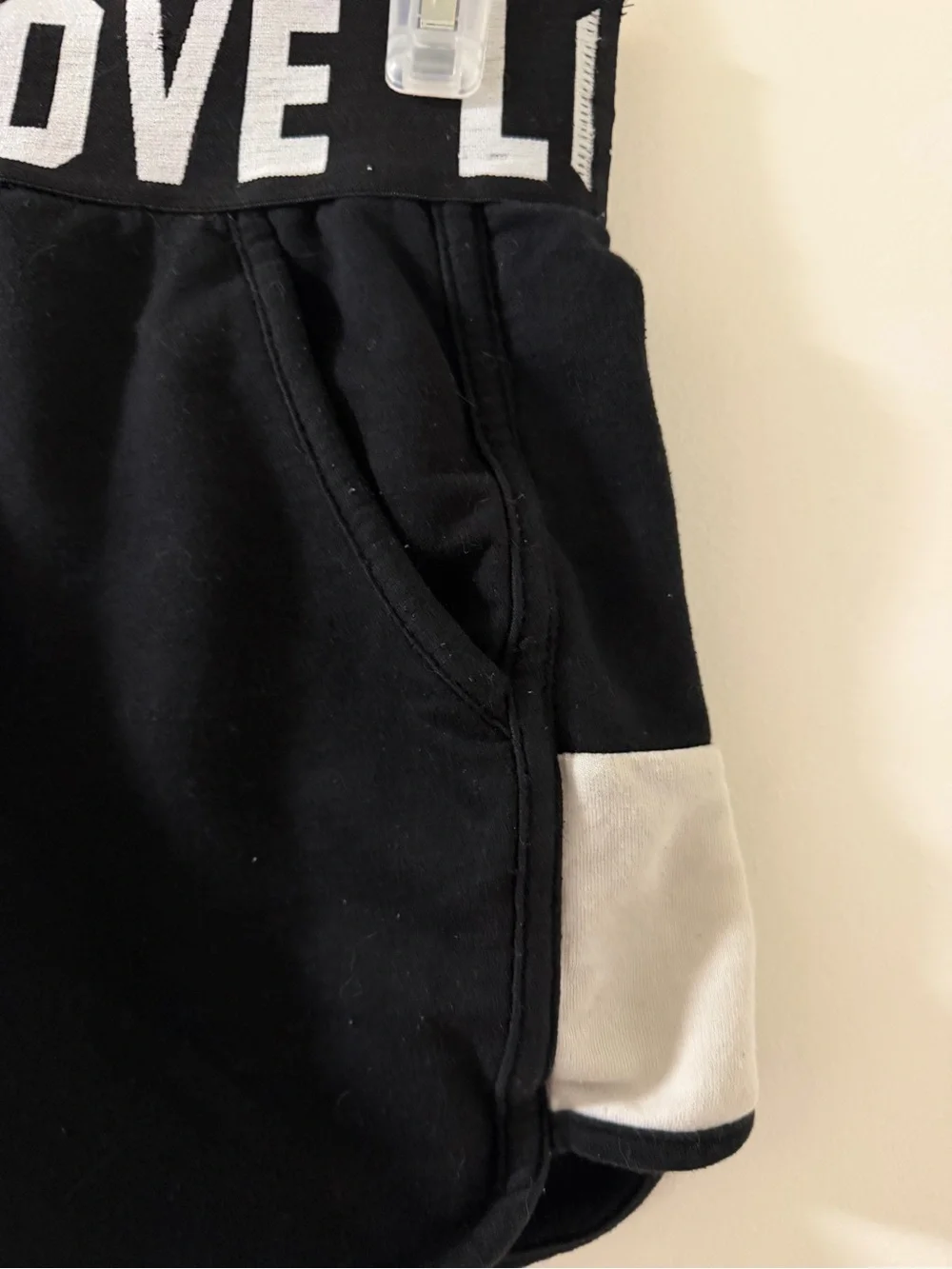 LOVE Branded Black Athletic Shorts with Contrast Panels